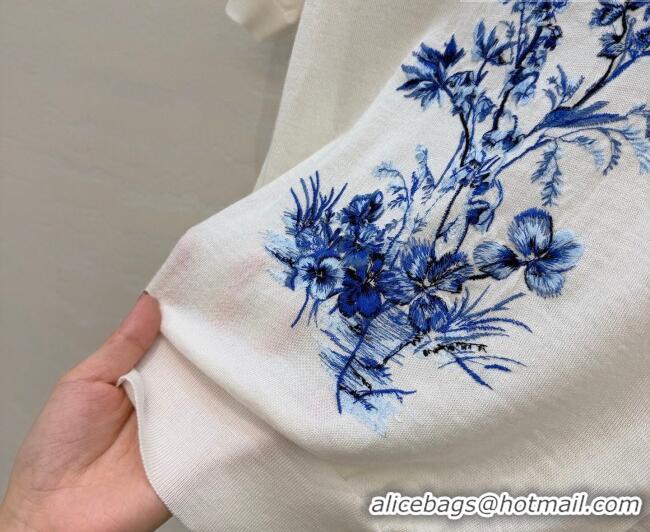 Famous Brand Dior Embroidered Wool Knit Top DR032414 White/Blue 2026