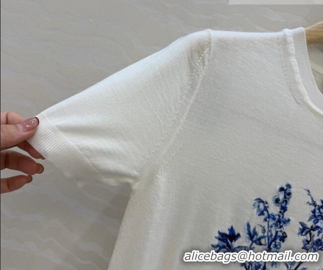 Famous Brand Dior Embroidered Wool Knit Top DR032414 White/Blue 2026