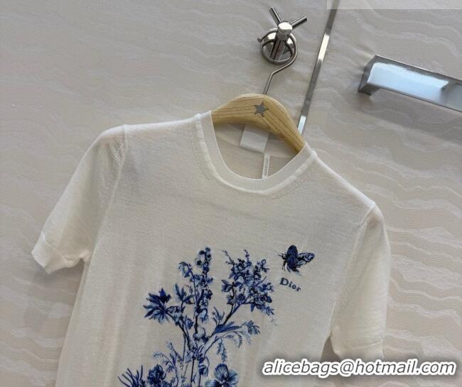 Famous Brand Dior Embroidered Wool Knit Top DR032414 White/Blue 2026