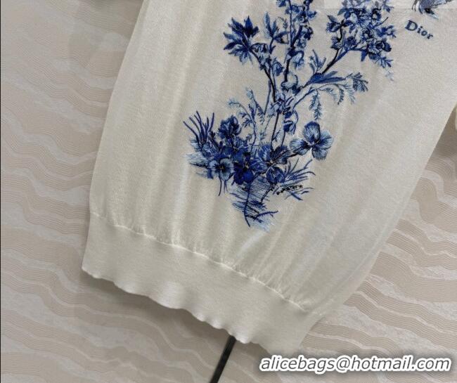 Famous Brand Dior Embroidered Wool Knit Top DR032414 White/Blue 2026