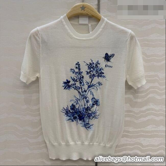 Famous Brand Dior Embroidered Wool Knit Top DR032414 White/Blue 2026