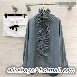 Buy Discount Dior Denim Shirt with Ruffled Neck DR032525 Blue 2026