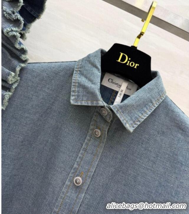 Buy Discount Dior Denim Shirt with Ruffled Neck DR032525 Blue 2026