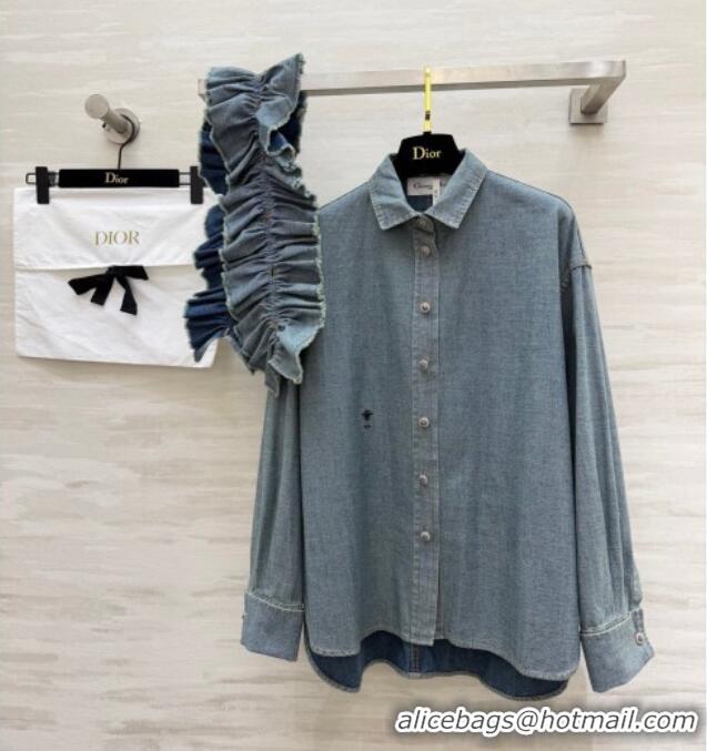 Buy Discount Dior Denim Shirt with Ruffled Neck DR032525 Blue 2026