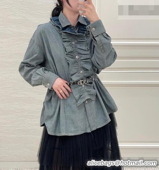 Buy Discount Dior Denim Shirt with Ruffled Neck DR032525 Blue 2026