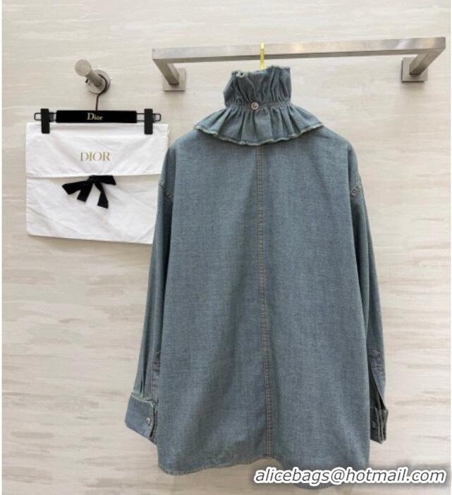 Buy Discount Dior Denim Shirt with Ruffled Neck DR032525 Blue 2026