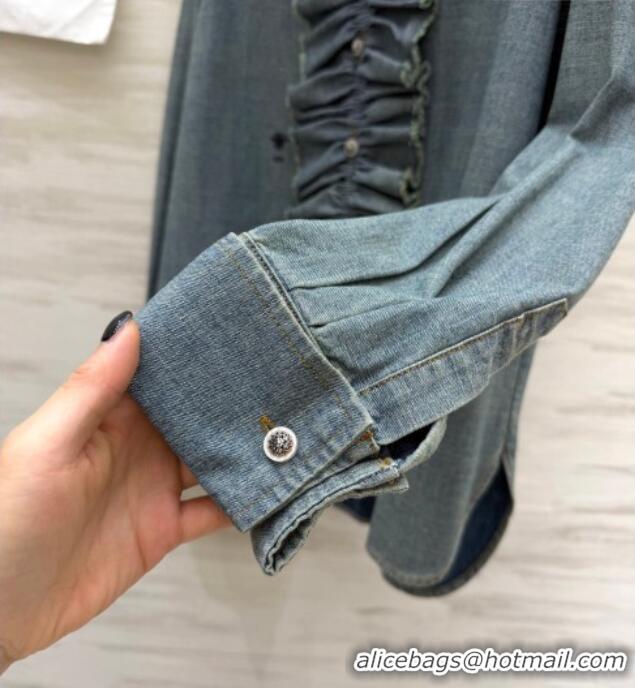 Buy Discount Dior Denim Shirt with Ruffled Neck DR032525 Blue 2026