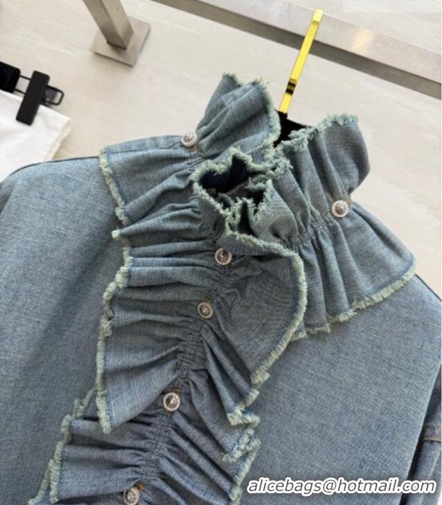 Buy Discount Dior Denim Shirt with Ruffled Neck DR032525 Blue 2026