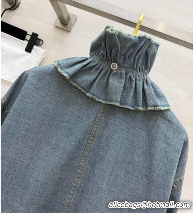 Buy Discount Dior Denim Shirt with Ruffled Neck DR032525 Blue 2026