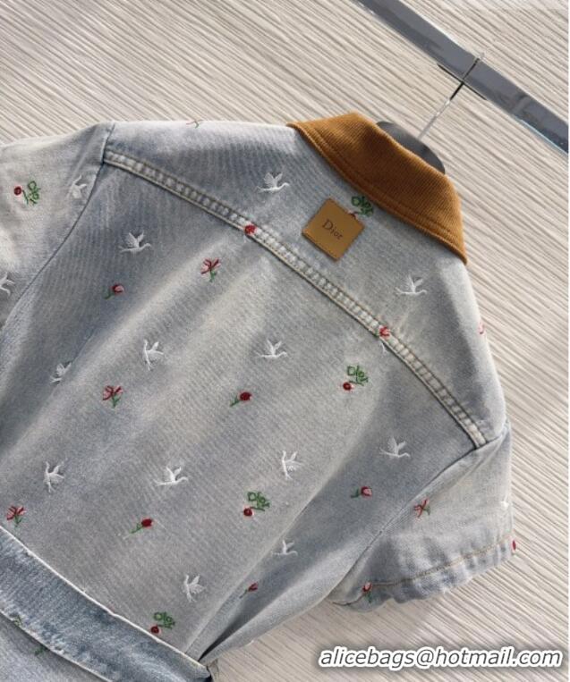 Good Quality Dior Embroidered Cotton Washed Denim Dress DR032407 Blue 2026