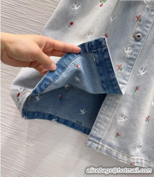 Good Quality Dior Embroidered Cotton Washed Denim Dress DR032407 Blue 2026