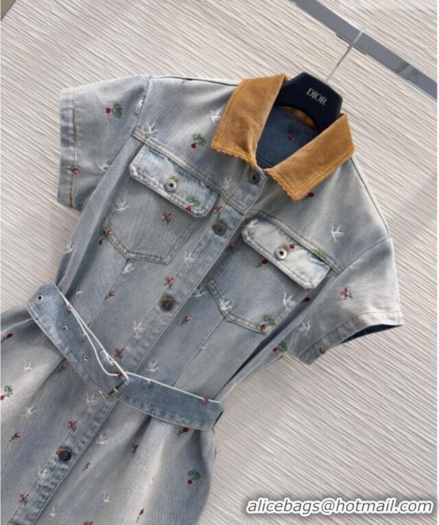 Good Quality Dior Embroidered Cotton Washed Denim Dress DR032407 Blue 2026