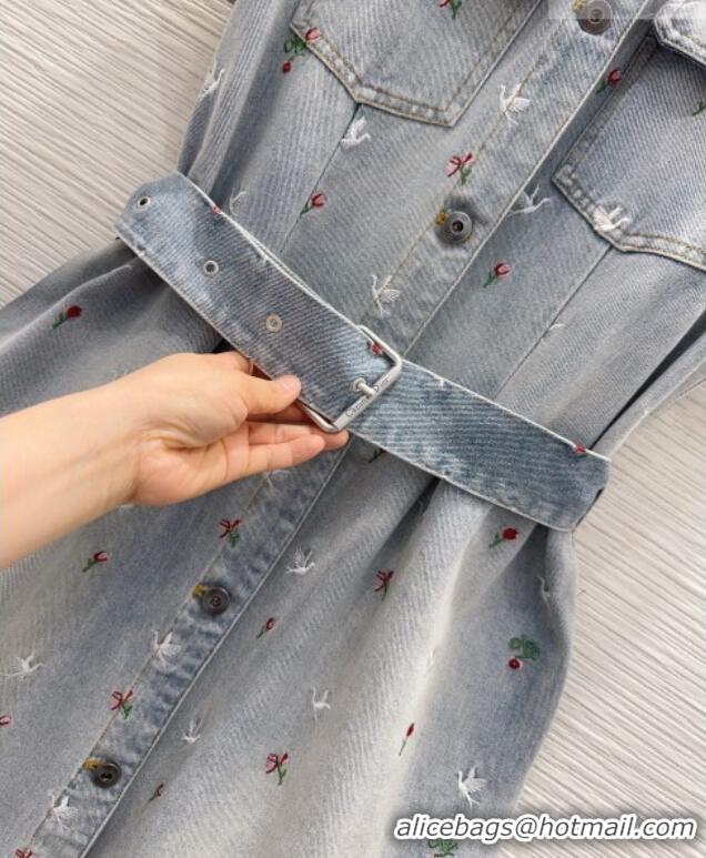 Good Quality Dior Embroidered Cotton Washed Denim Dress DR032407 Blue 2026