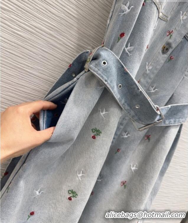 Good Quality Dior Embroidered Cotton Washed Denim Dress DR032407 Blue 2026