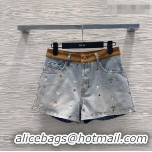 Reasonable Price Dior Embroidered Cotton Washed Denim Shorts DR032407 Blue 2026