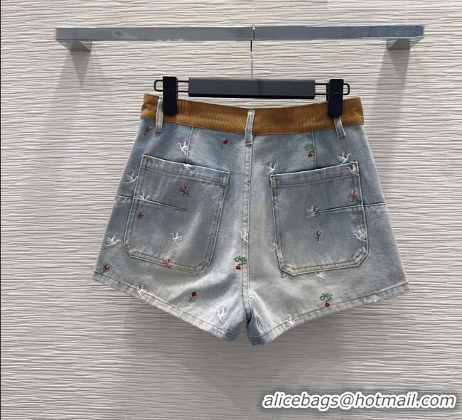 Reasonable Price Dior Embroidered Cotton Washed Denim Shorts DR032407 Blue 2026