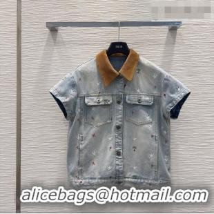 Pretty Style Dior Embroidered Cotton Washed Denim Vest DR032407 Blue 2026