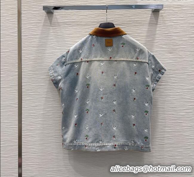 Pretty Style Dior Embroidered Cotton Washed Denim Vest DR032407 Blue 2026