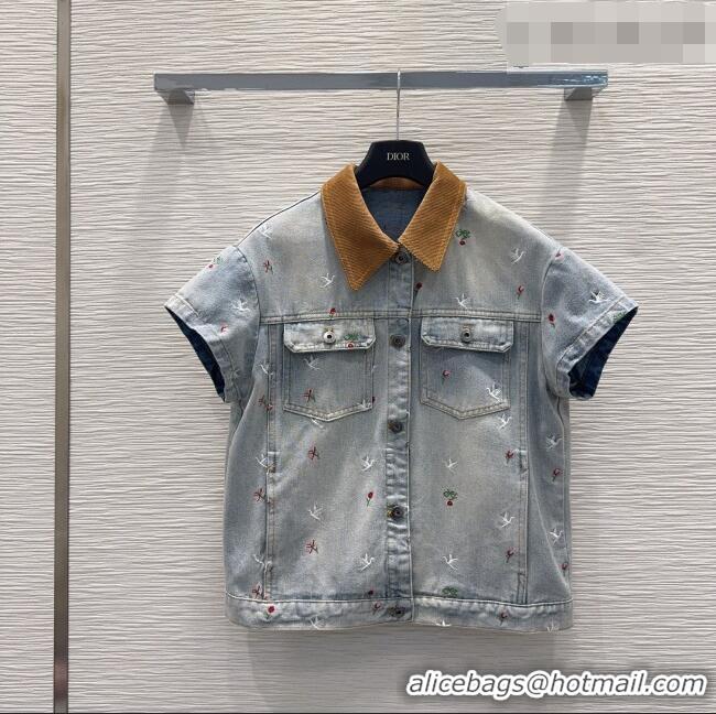 Pretty Style Dior Embroidered Cotton Washed Denim Vest DR032407 Blue 2026