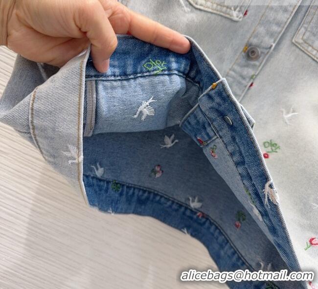 Pretty Style Dior Embroidered Cotton Washed Denim Vest DR032407 Blue 2026