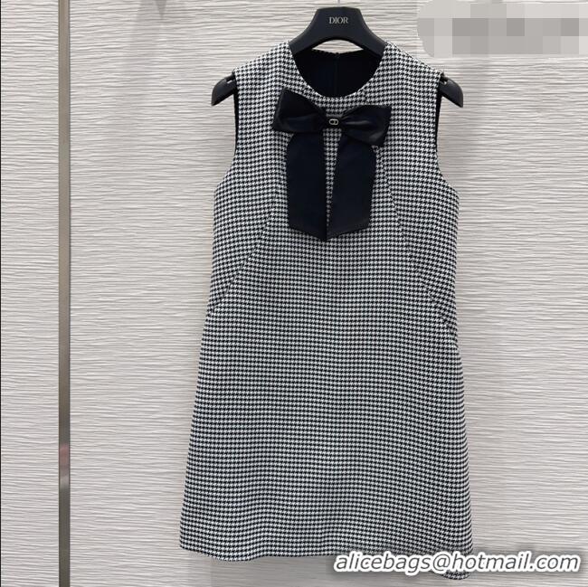 Famous Brand Dior Houndstooth Short Dress with Bow DR032419 Black/White 2026