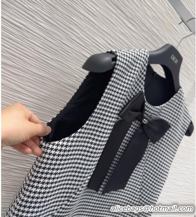 Famous Brand Dior Houndstooth Short Dress with Bow DR032419 Black/White 2026