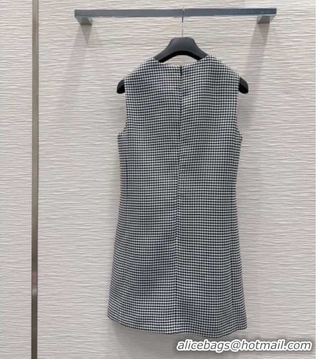 Famous Brand Dior Houndstooth Short Dress with Bow DR032419 Black/White 2026