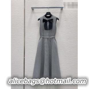 Good Quality Dior Houndstooth Long Dress with Bow DR032419 Black/White 2026