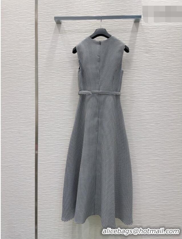 Good Quality Dior Houndstooth Long Dress with Bow DR032419 Black/White 2026