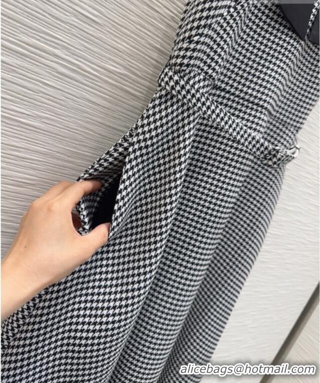 Good Quality Dior Houndstooth Long Dress with Bow DR032419 Black/White 2026