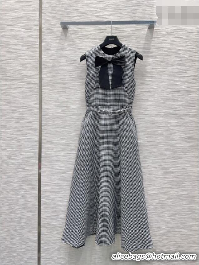 Good Quality Dior Houndstooth Long Dress with Bow DR032419 Black/White 2026