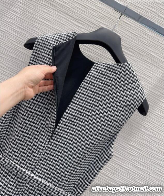Good Quality Dior Houndstooth Long Dress with Bow DR032419 Black/White 2026