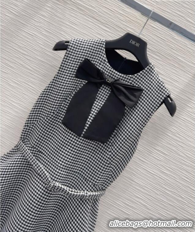 Good Quality Dior Houndstooth Long Dress with Bow DR032419 Black/White 2026