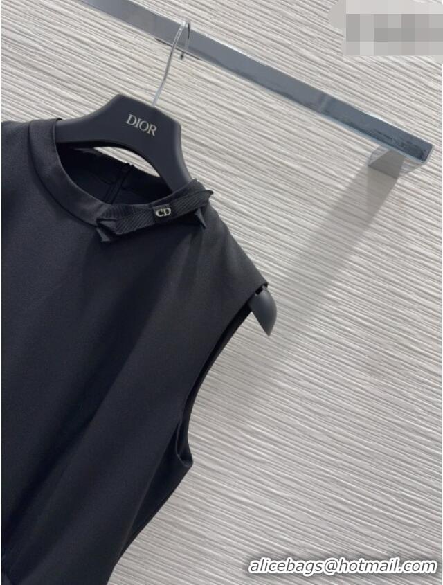 Famous Brand Dior Long Dress with Neck Bow DR032504 Black 2026
