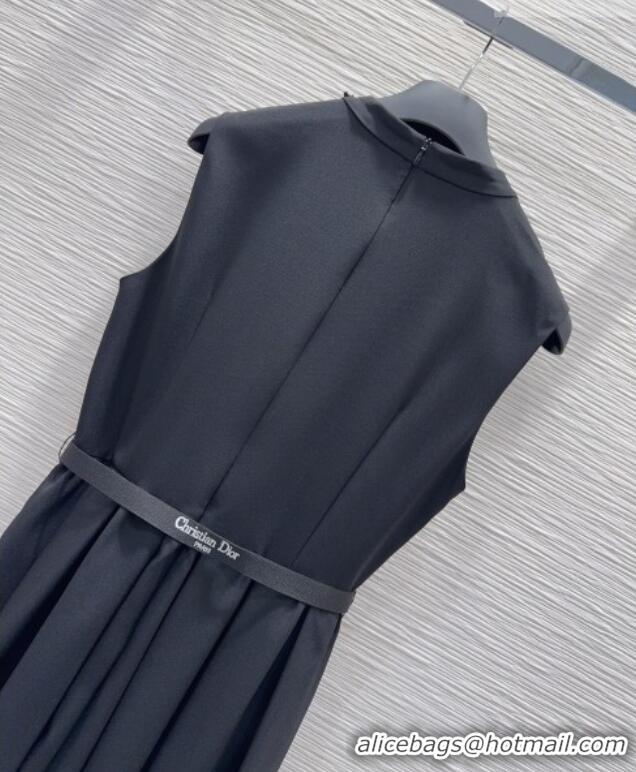 Famous Brand Dior Long Dress with Neck Bow DR032504 Black 2026