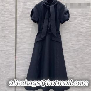 Luxury Classic Dior Dress with Ascot-Effect Tied Collar D041408 Black 2026