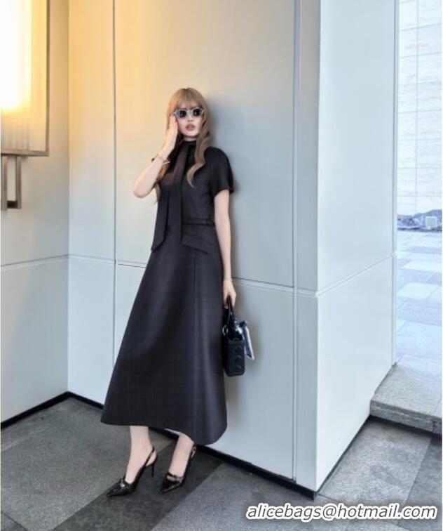 Luxury Classic Dior Dress with Ascot-Effect Tied Collar D041408 Black 2026