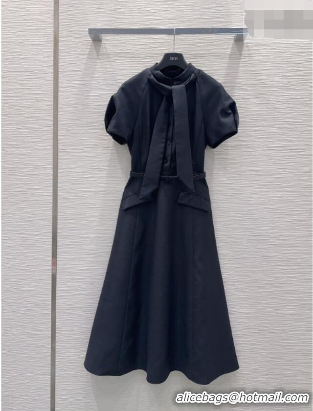Luxury Classic Dior Dress with Ascot-Effect Tied Collar D041408 Black 2026