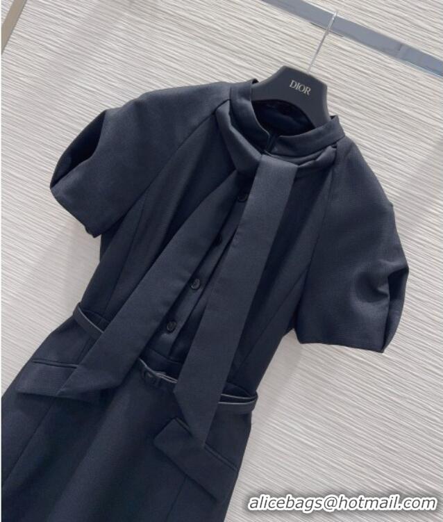 Luxury Classic Dior Dress with Ascot-Effect Tied Collar D041408 Black 2026