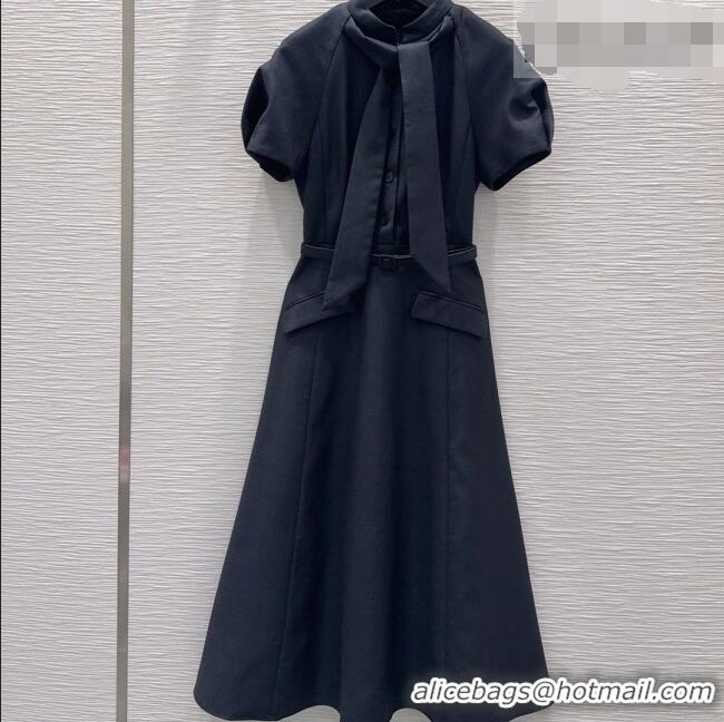 Luxury Classic Dior Dress with Ascot-Effect Tied Collar D041408 Black 2026
