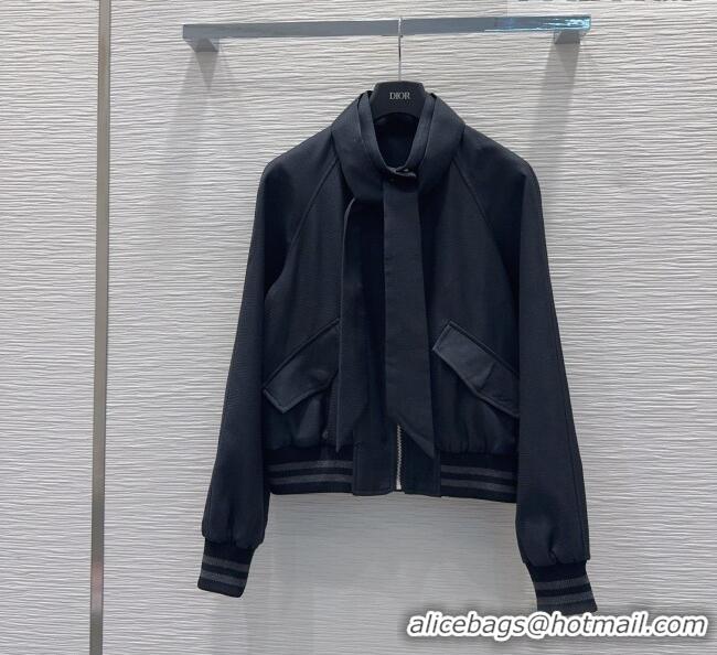 Unique Style Dior Jacket with Ascot-Effect Tied Collar D041409 Black 2026