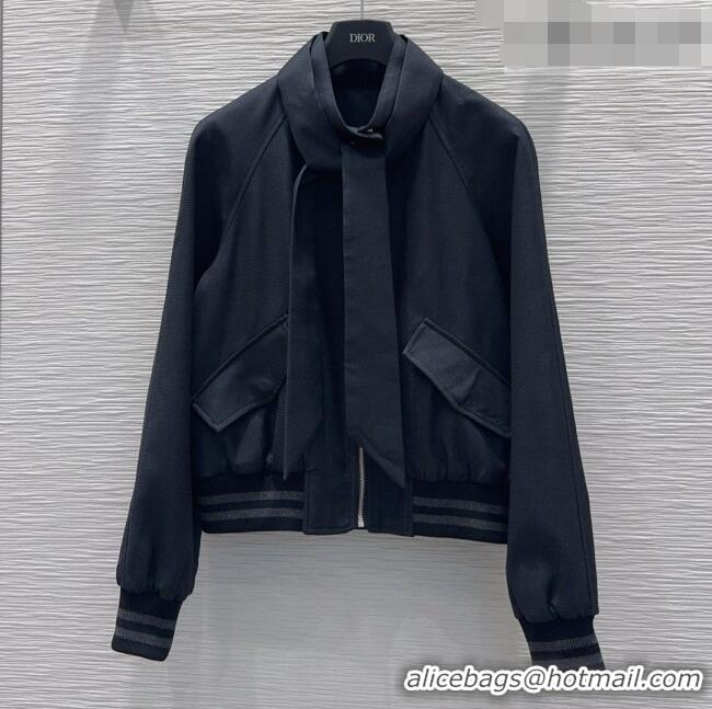 Unique Style Dior Jacket with Ascot-Effect Tied Collar D041409 Black 2026