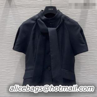 Low Price Dior Top with Ascot-Effect Tied Collar D041410 Black 2026