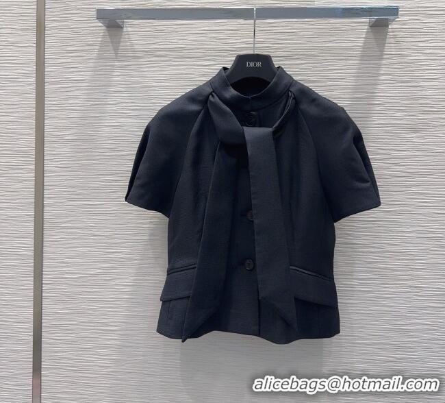 Low Price Dior Top with Ascot-Effect Tied Collar D041410 Black 2026