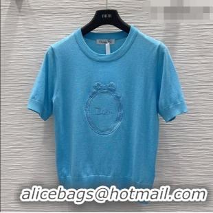 Top Grade Dior Wool Short-sleeved Sweater D041415 Blue 2026