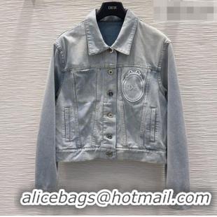 Famous Brand Dior Medaillon Cropped Jacket in Light Blue Cotton Denim D041417 2026