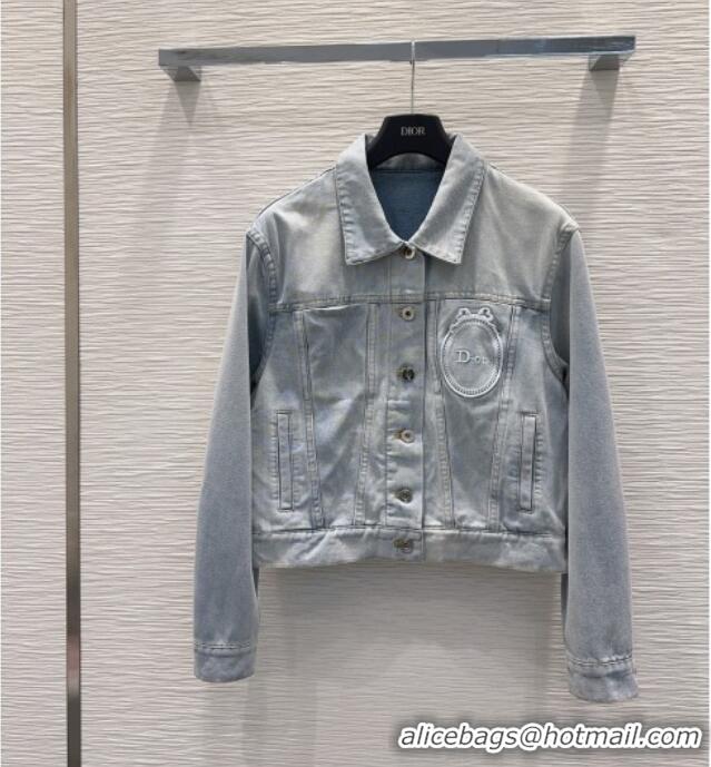 Famous Brand Dior Medaillon Cropped Jacket in Light Blue Cotton Denim D041417 2026