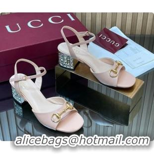 Trendy Design Gucci Lambskin Leather Heel Sandals 5.5cm with Horsebit and Strass Pink 2026 812292
