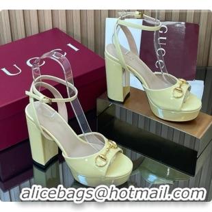 Popular Style Gucci Lambskin Leather Platform Sandals 11.5cm with Horsebit and Strass Yellow 2026 795224