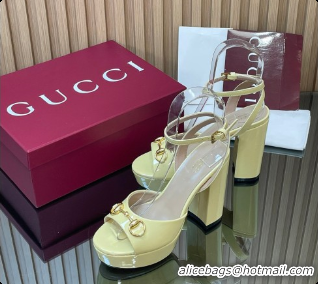 Popular Style Gucci Lambskin Leather Platform Sandals 11.5cm with Horsebit and Strass Yellow 2026 795224
